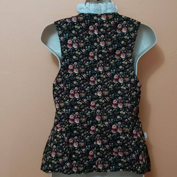 Vintage Handmade stand up collar pockets floral cottagecore prairie vest - Picture 8 of 9
